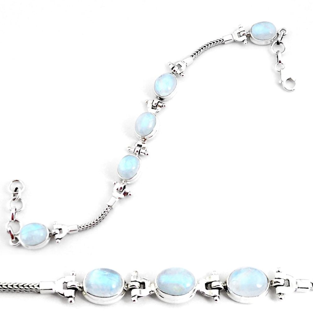 20.85cts natural rainbow moonstone 925 sterling silver tennis bracelet p54699