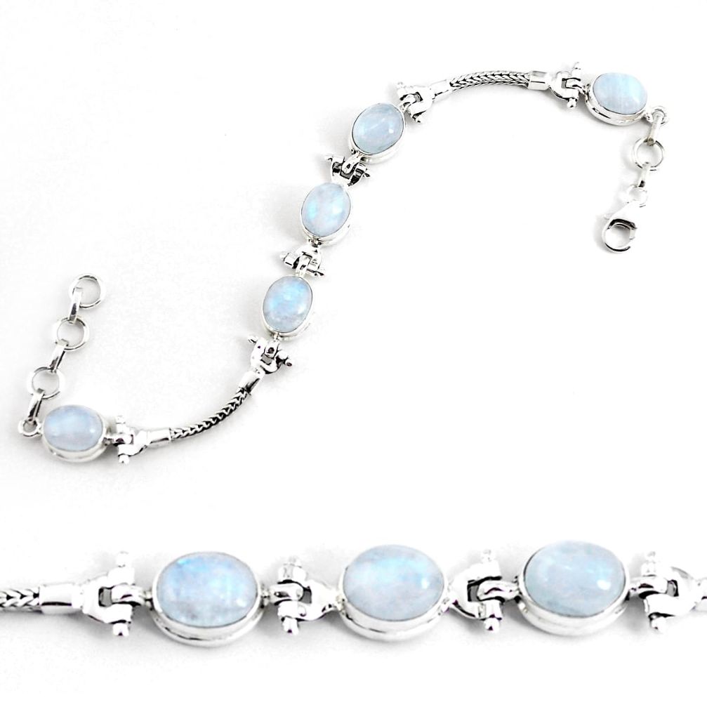 21.03cts natural rainbow moonstone 925 sterling silver tennis bracelet p54700
