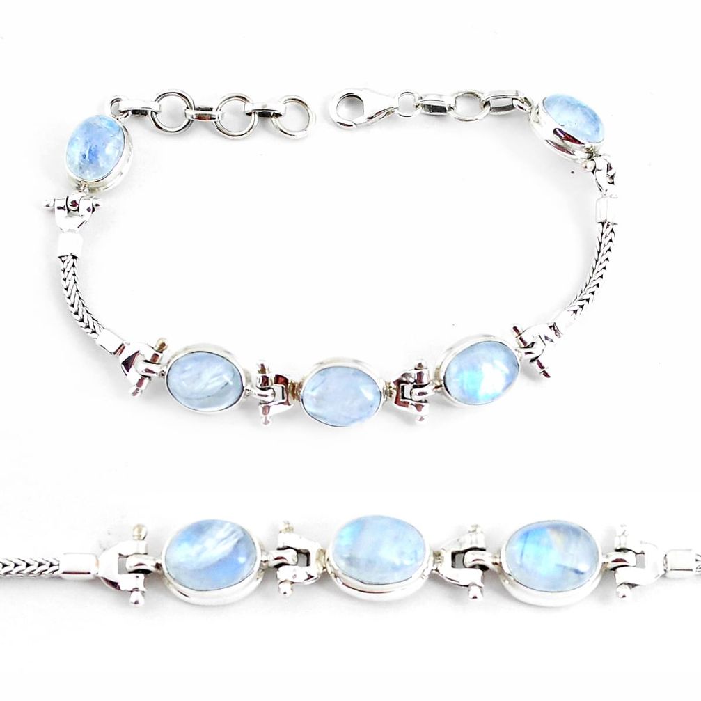 21.39cts natural rainbow moonstone 925 sterling silver tennis bracelet p54834