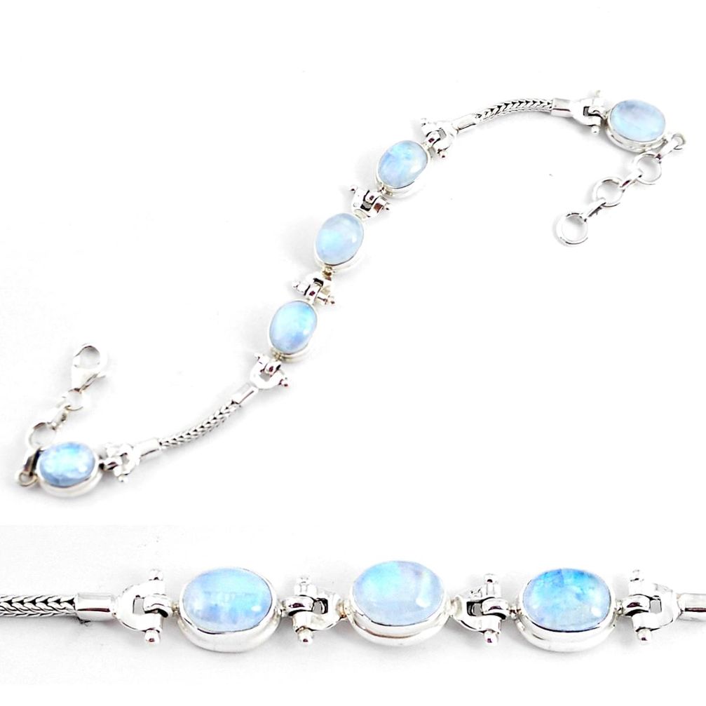 22.34cts natural rainbow moonstone 925 sterling silver tennis bracelet p54835