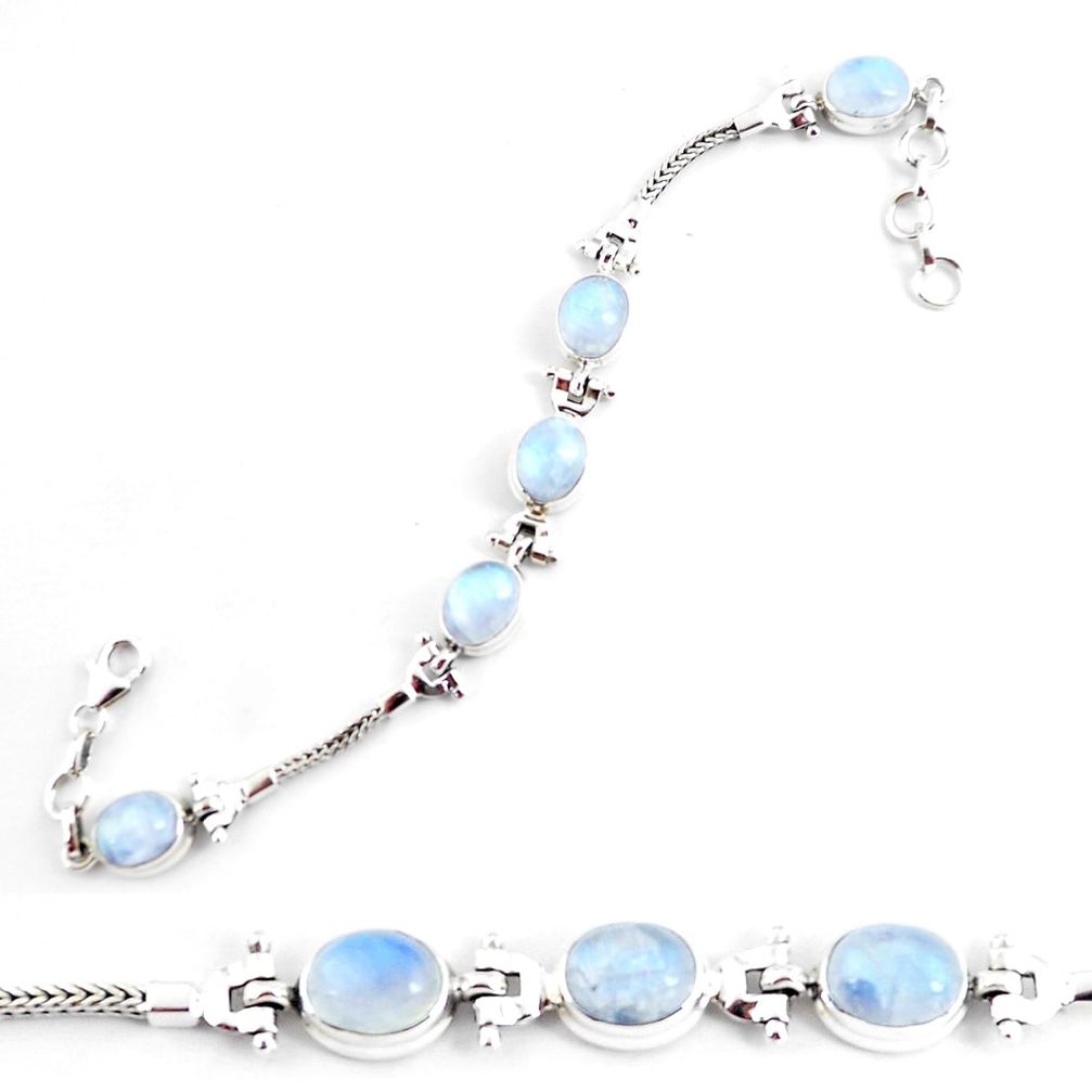 22.89cts natural rainbow moonstone 925 sterling silver tennis bracelet p54837