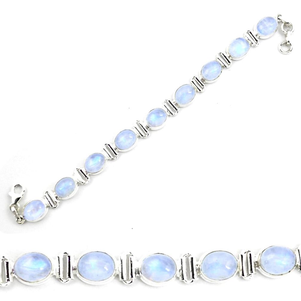 38.72cts natural rainbow moonstone 925 sterling silver tennis bracelet p72973