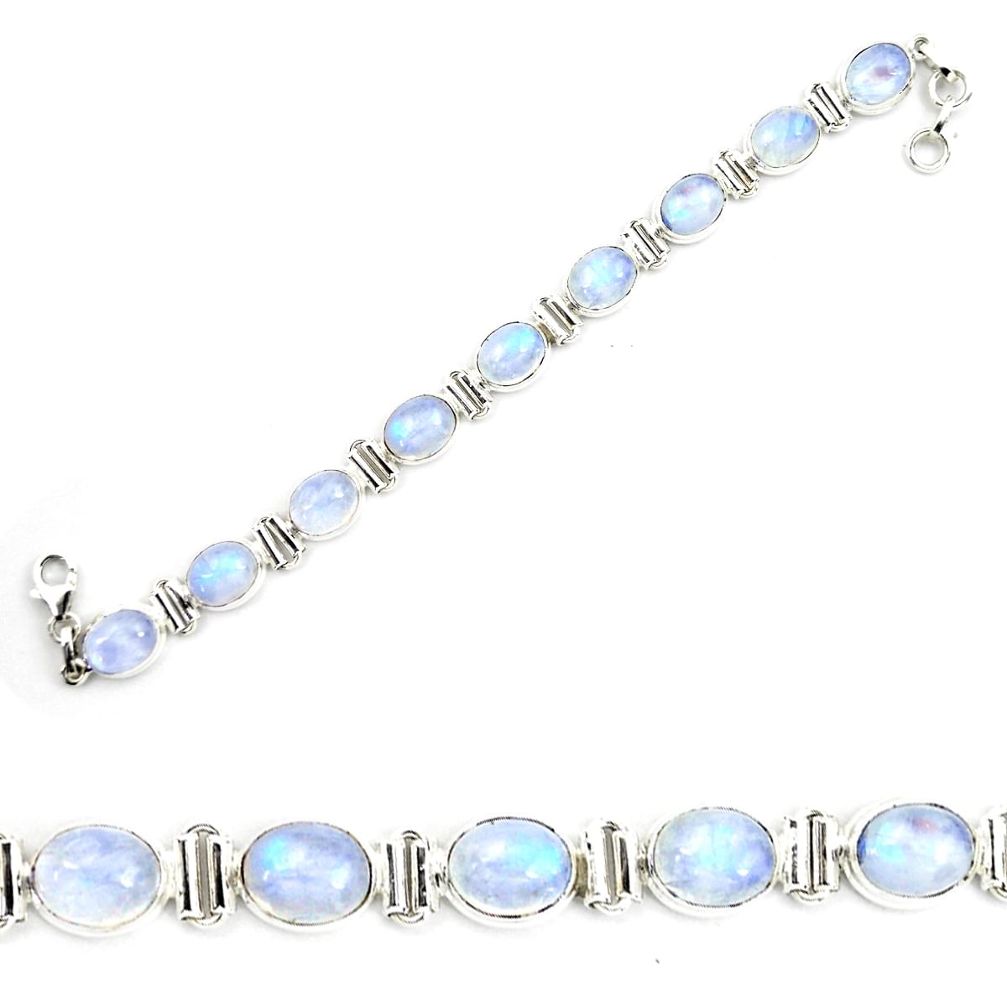 39.48cts natural rainbow moonstone 925 sterling silver tennis bracelet p72974