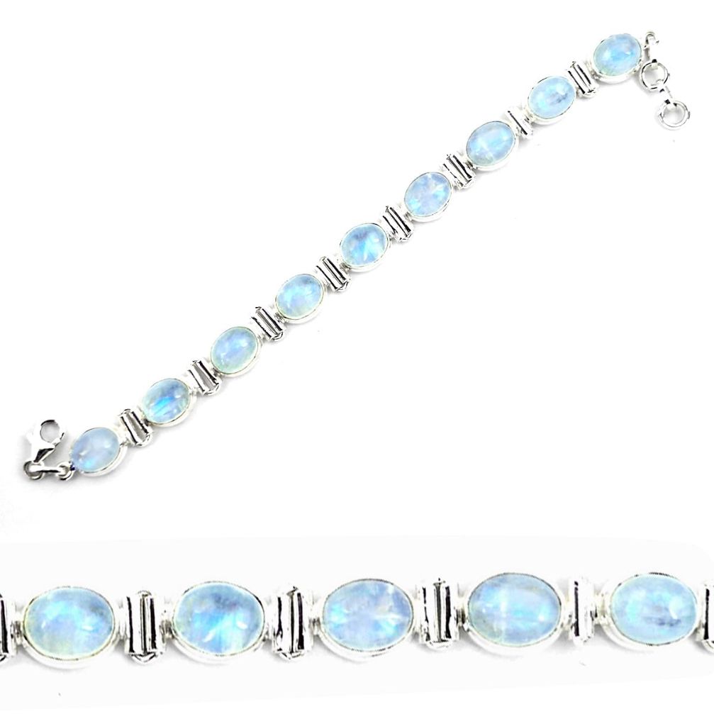 40.22cts natural rainbow moonstone 925 sterling silver tennis bracelet p72977