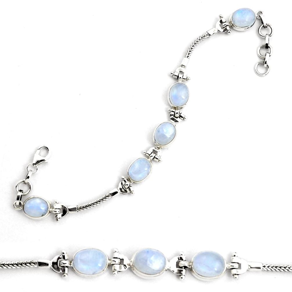 22.34cts natural rainbow moonstone 925 sterling silver tennis bracelet p87781