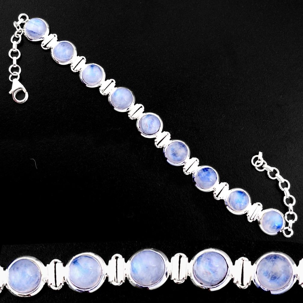 31.28cts natural rainbow moonstone 925 sterling silver tennis bracelet p92887
