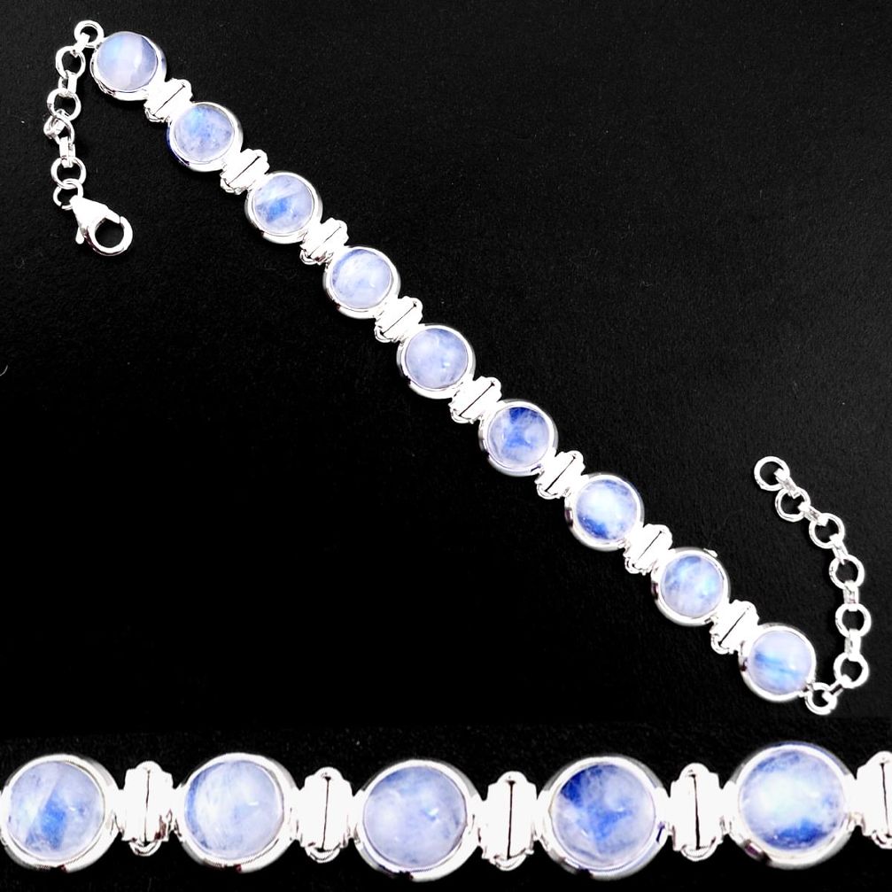 30.81cts natural rainbow moonstone 925 sterling silver tennis bracelet p92889