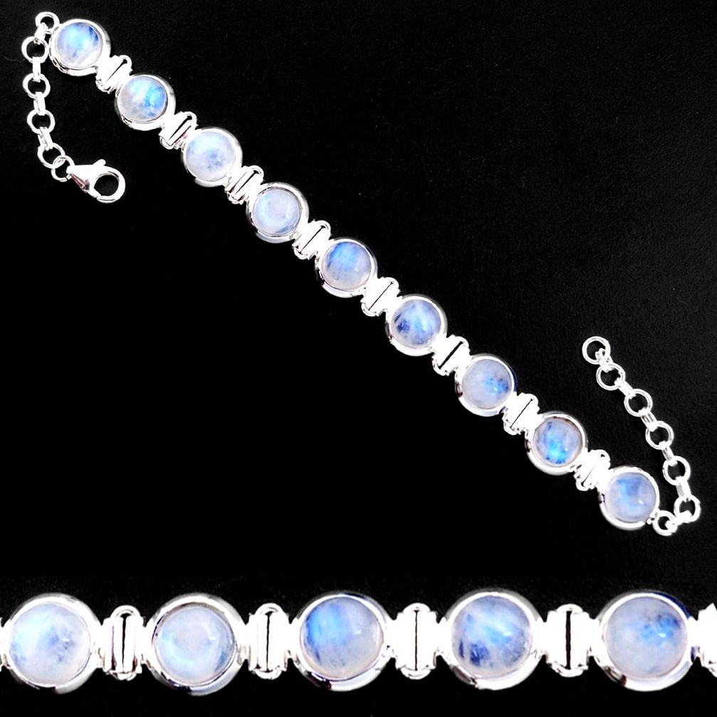 31.28cts natural rainbow moonstone 925 sterling silver tennis bracelet p92891
