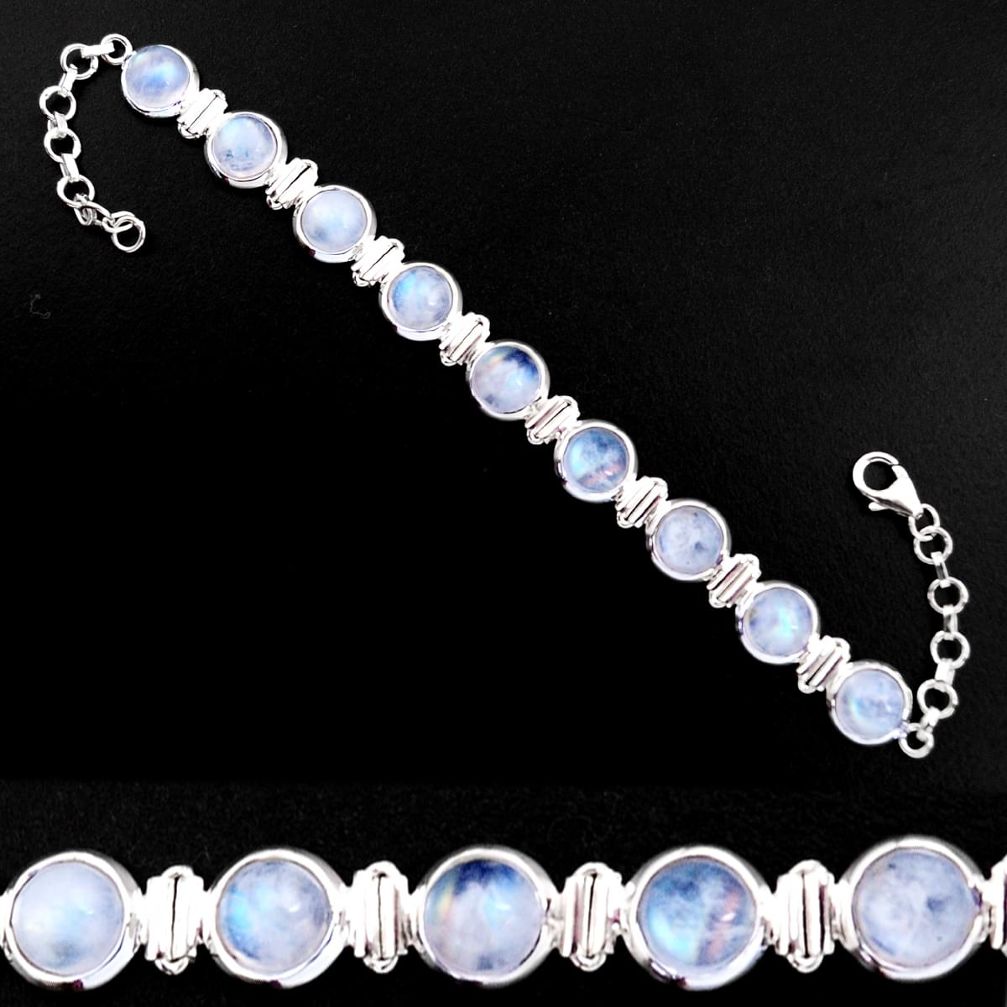 29.23cts natural rainbow moonstone 925 sterling silver tennis bracelet p92896