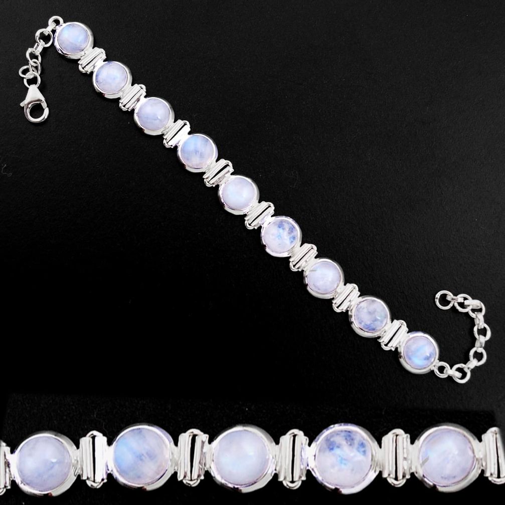 30.81cts natural rainbow moonstone 925 sterling silver tennis bracelet p92899