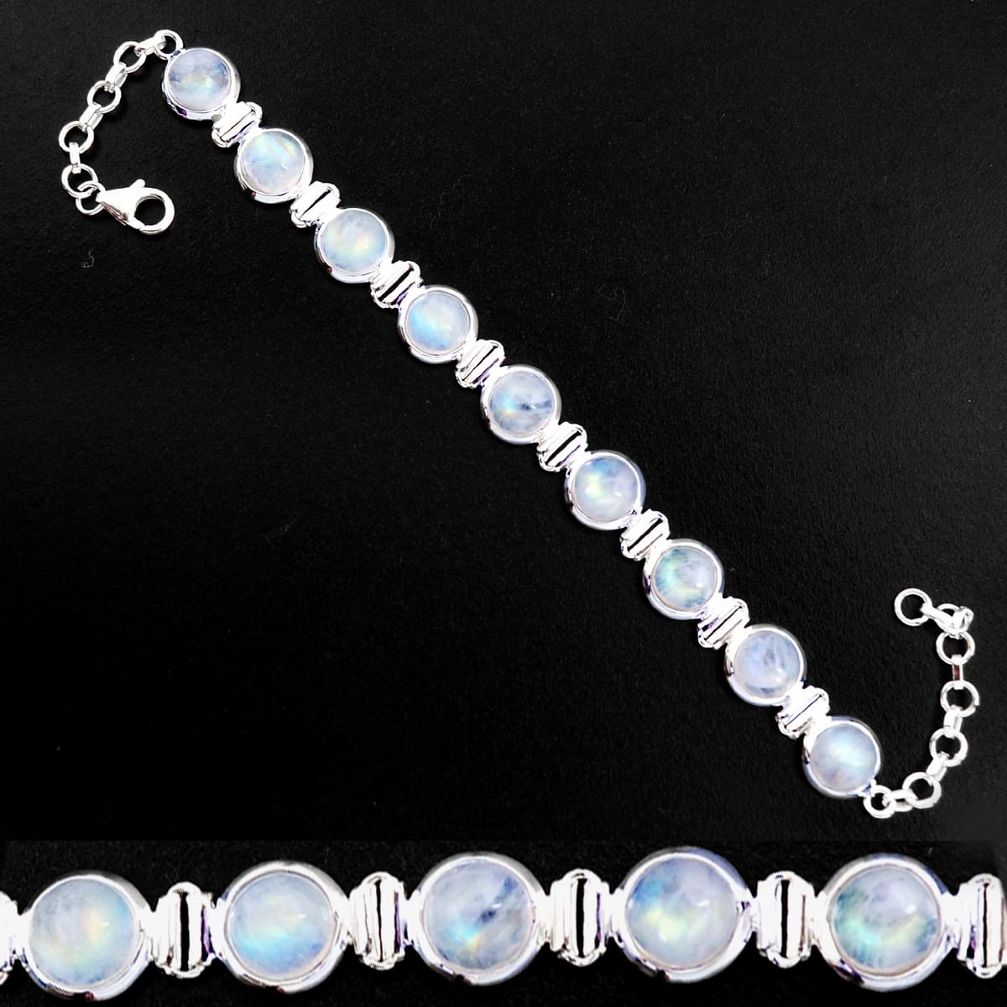 30.81cts natural rainbow moonstone 925 sterling silver tennis bracelet p92900