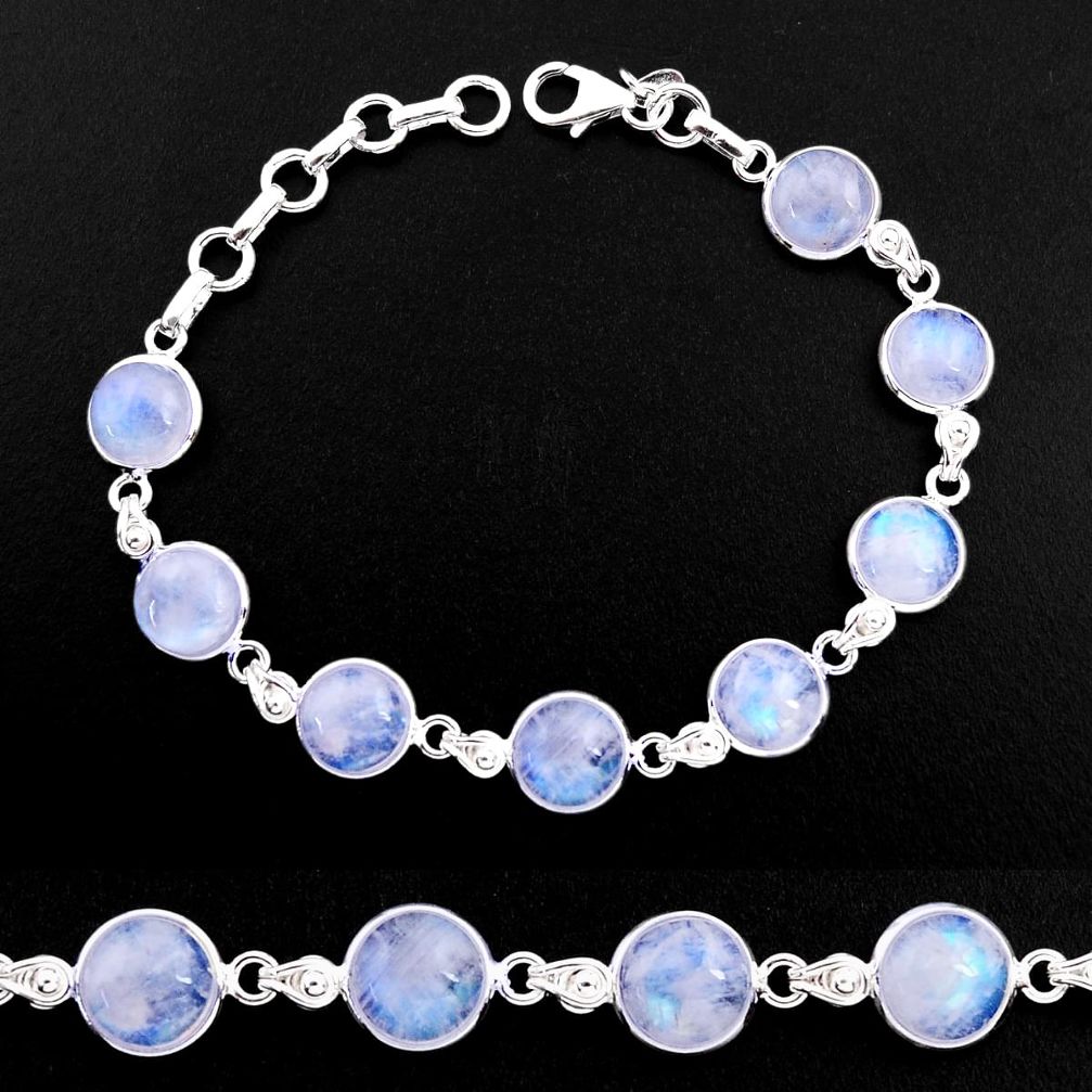 30.49cts natural rainbow moonstone 925 sterling silver tennis bracelet p92902