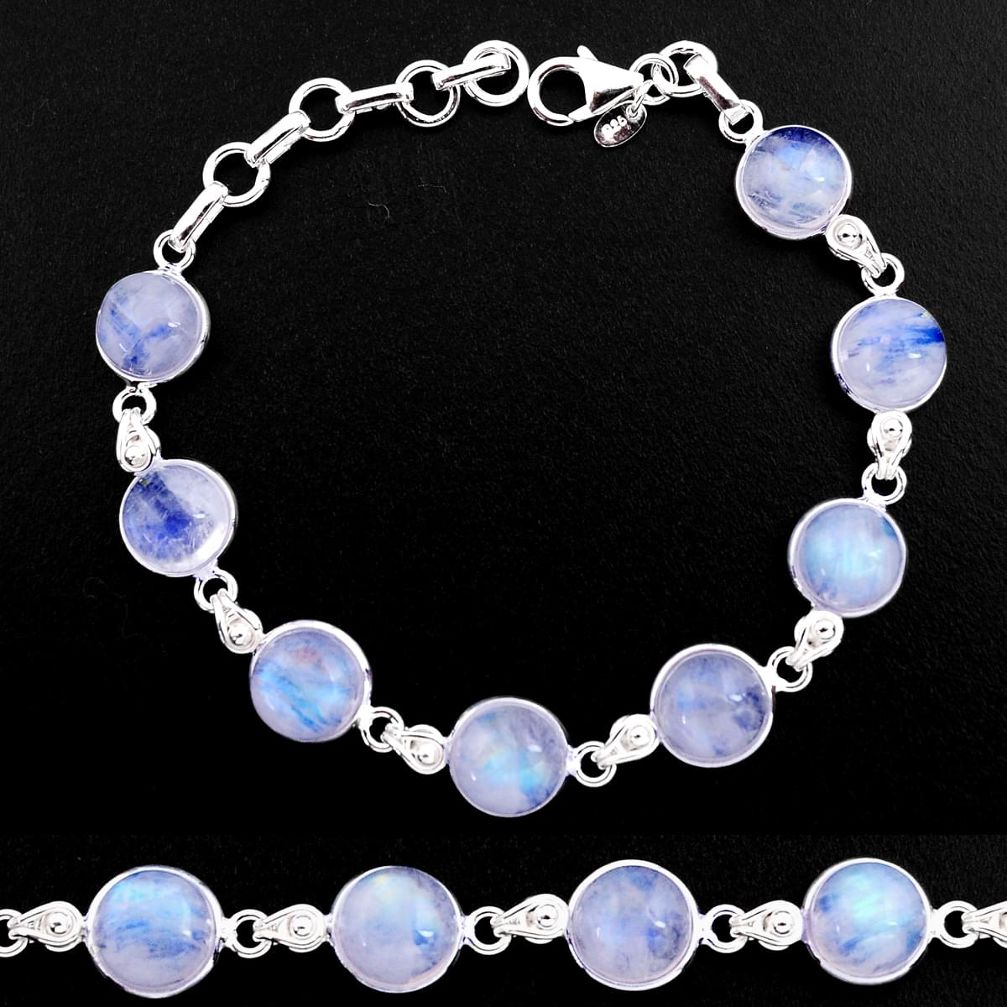 34.33cts natural rainbow moonstone 925 sterling silver tennis bracelet p92907