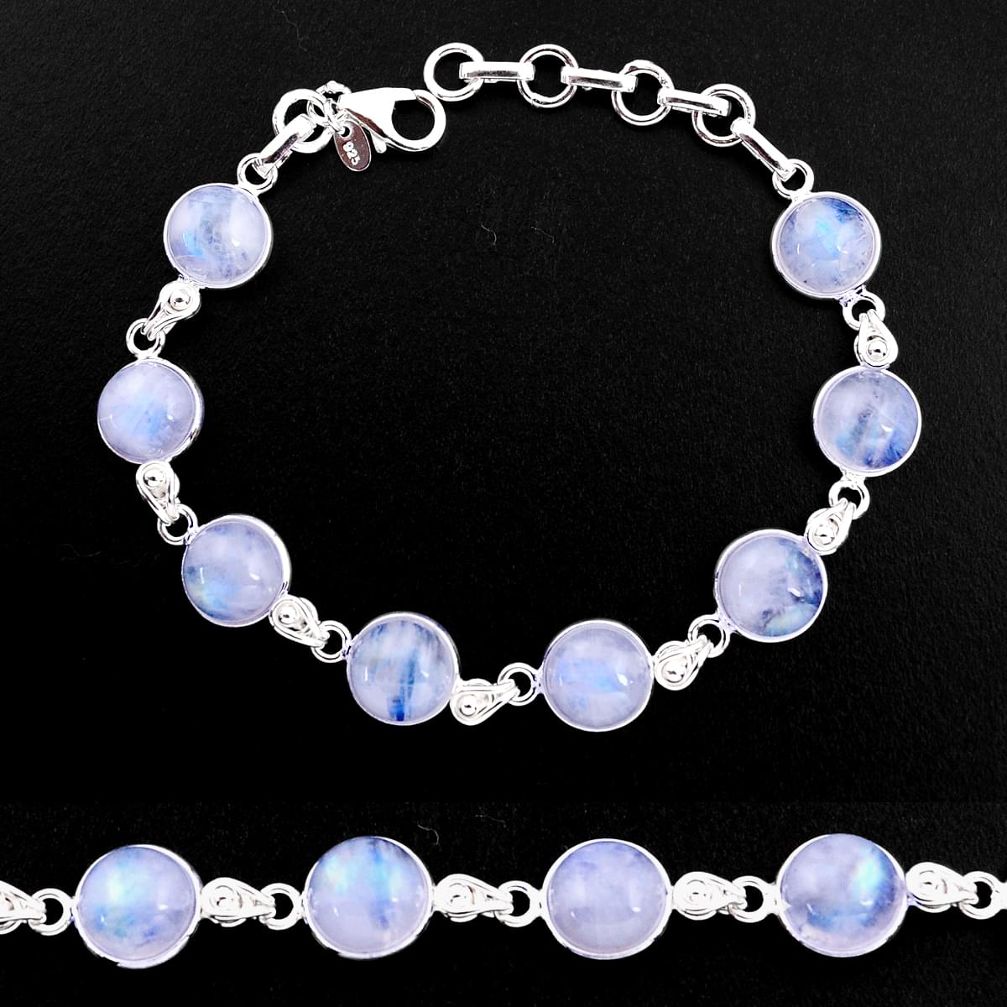 33.29cts natural rainbow moonstone 925 sterling silver tennis bracelet p92908