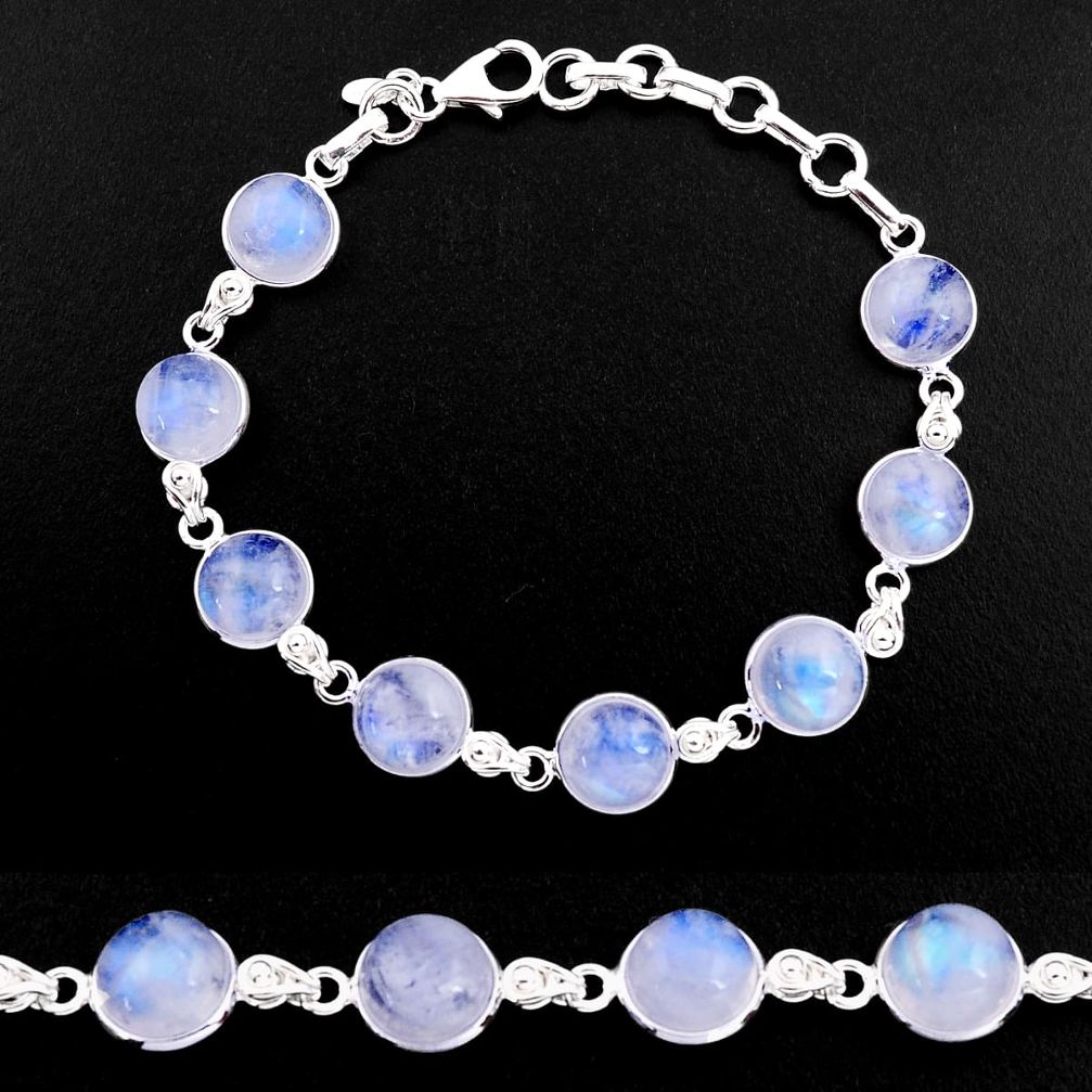 34.38cts natural rainbow moonstone 925 sterling silver tennis bracelet p92912