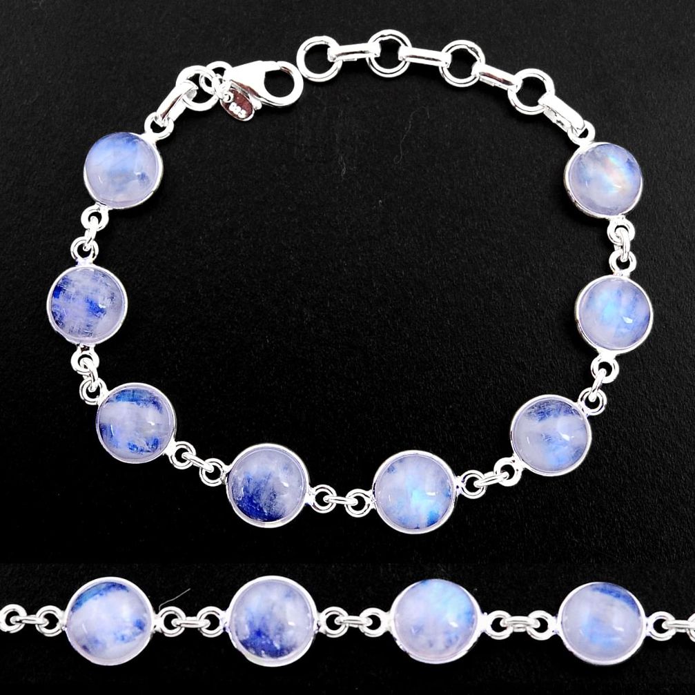 30.88cts natural rainbow moonstone 925 sterling silver tennis bracelet p92919
