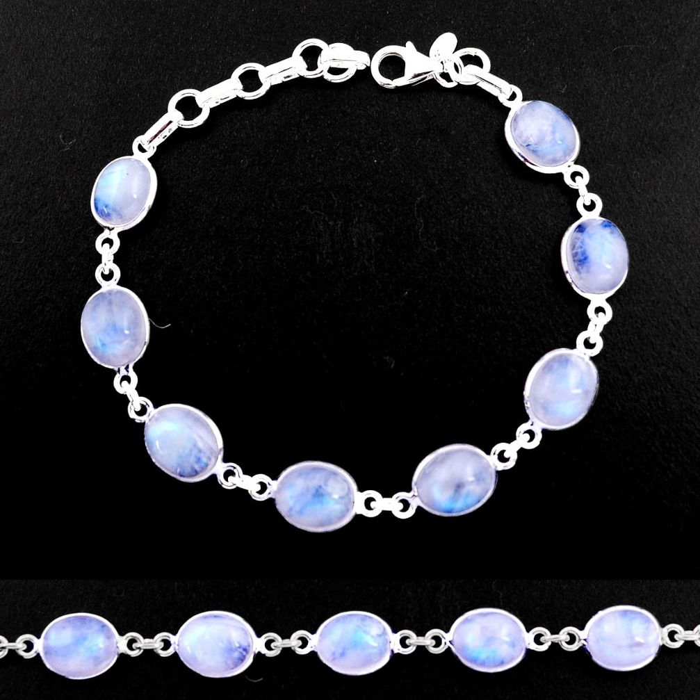 31.50cts natural rainbow moonstone 925 sterling silver tennis bracelet p92920