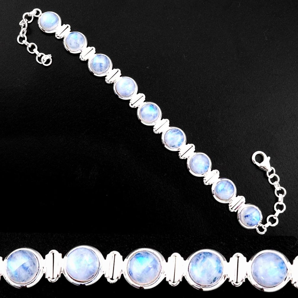 28.56cts natural rainbow moonstone 925 sterling silver tennis bracelet p92981