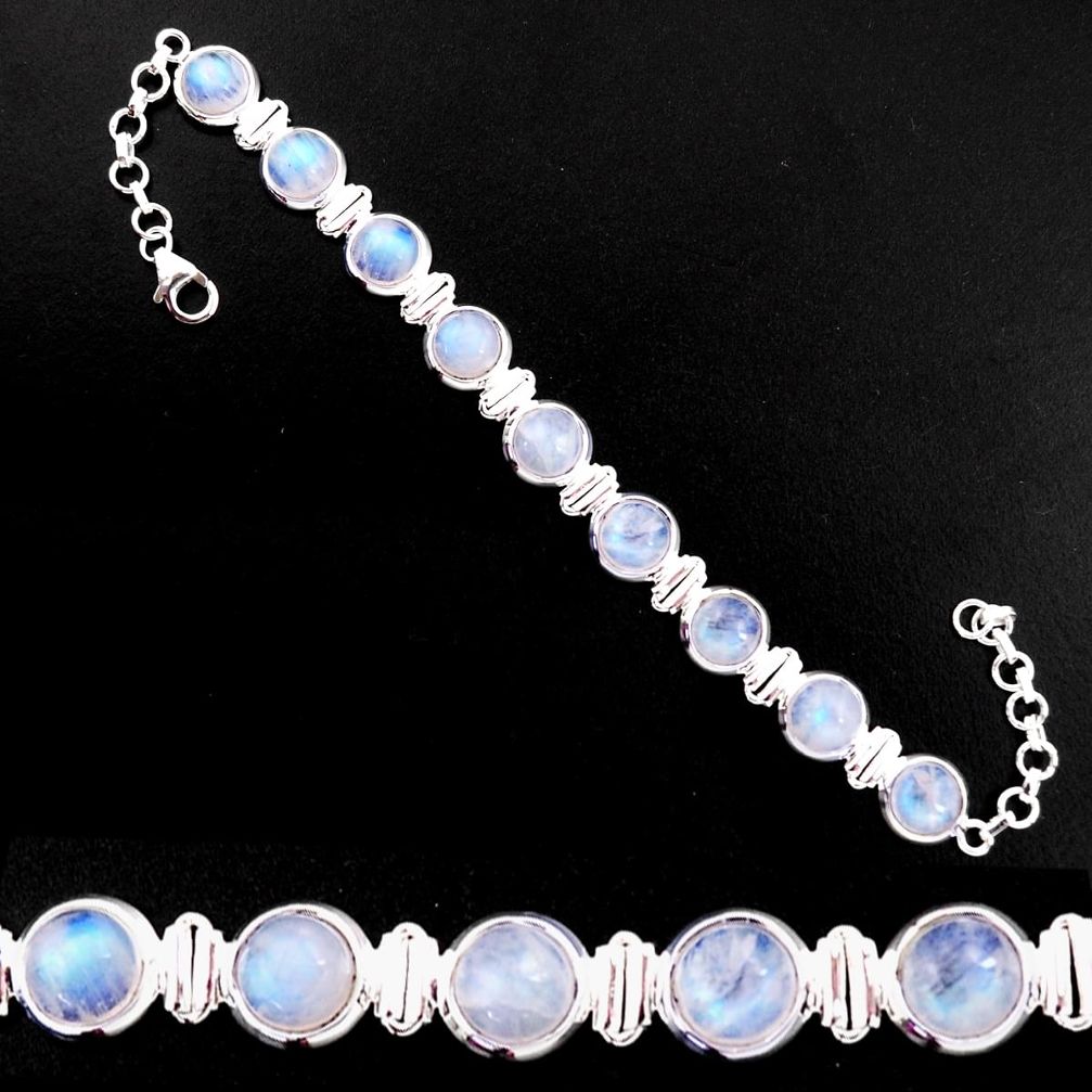 27.89cts natural rainbow moonstone 925 sterling silver tennis bracelet p92989