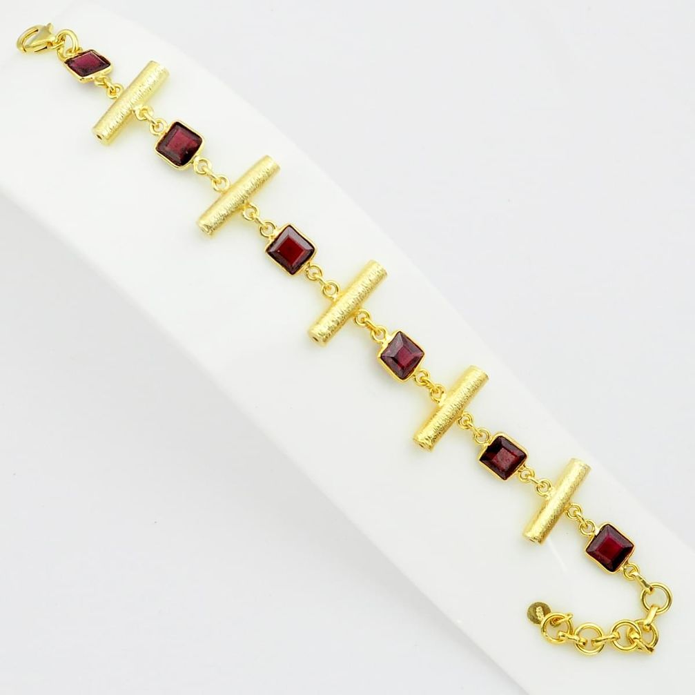 10.82cts natural red garnet 925 sterling silver 14k gold tennis bracelet p75079