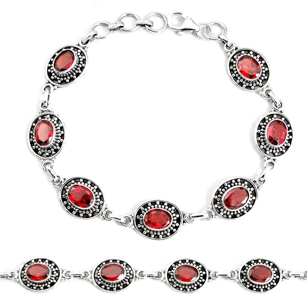 15.69cts natural red garnet 925 sterling silver tennis bracelet jewelry p34661