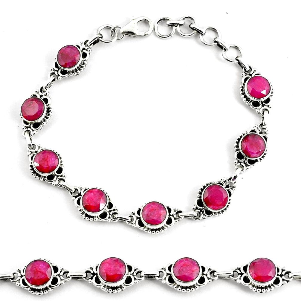 19.54cts natural red ruby 925 sterling silver tennis bracelet jewelry p68052