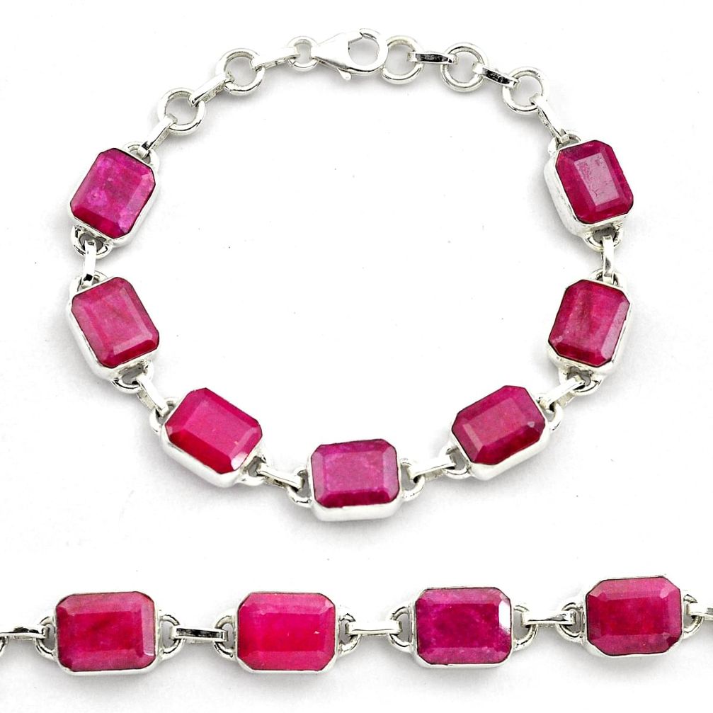 28.99cts natural red ruby 925 sterling silver tennis bracelet jewelry p81461