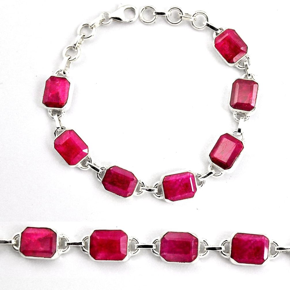 28.99cts natural red ruby 925 sterling silver tennis bracelet jewelry p93000