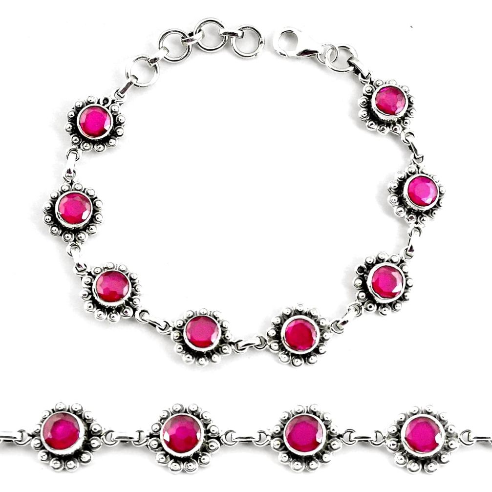 10.42cts natural red ruby 925 sterling silver tennis bracelet p68042