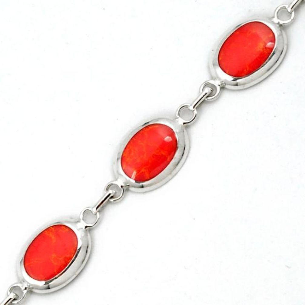 Natural red sponge coral enamel 925 sterling silver bracelet jewelry h46046