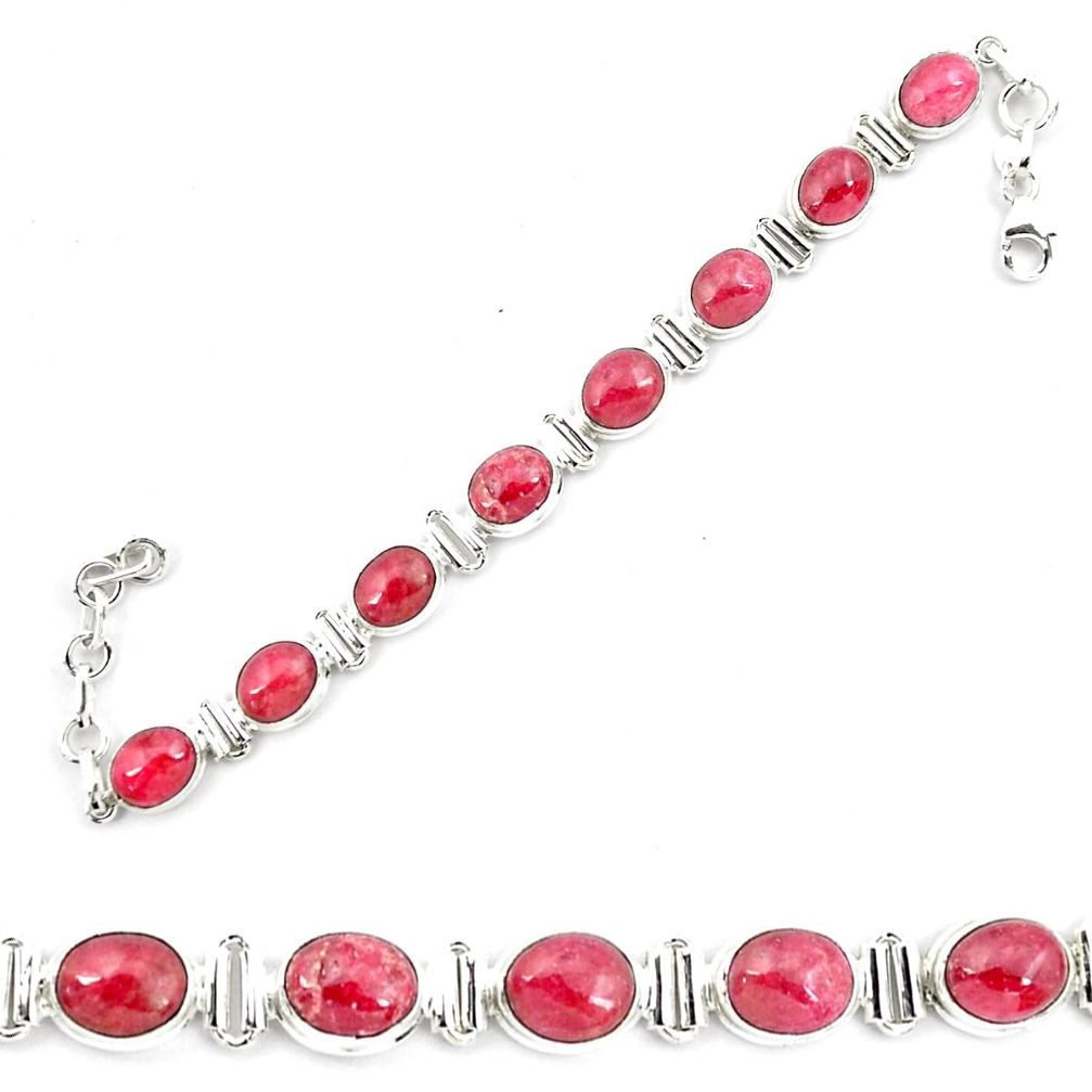 36.96cts natural rhodonite in black manganese 925 silver tennis bracelet p70632