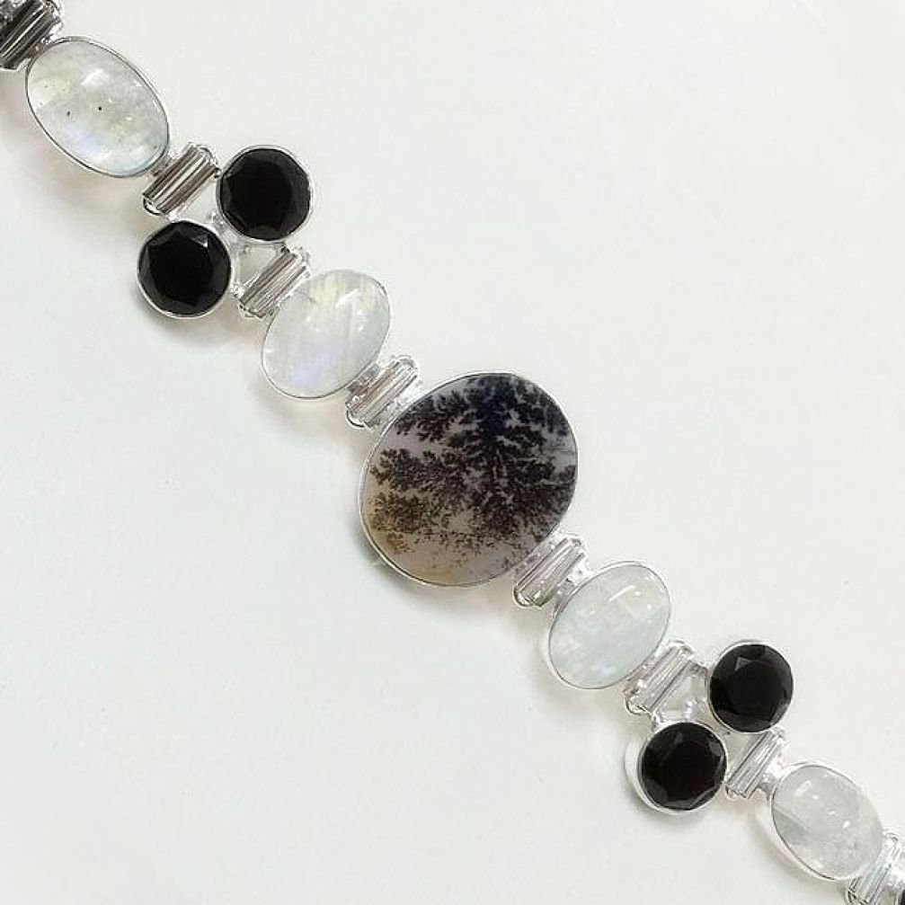 59.90cts NATURAL SCENIC RUSSIAN DENDRITIC AGATE 925 SILVER BRACELET F36418