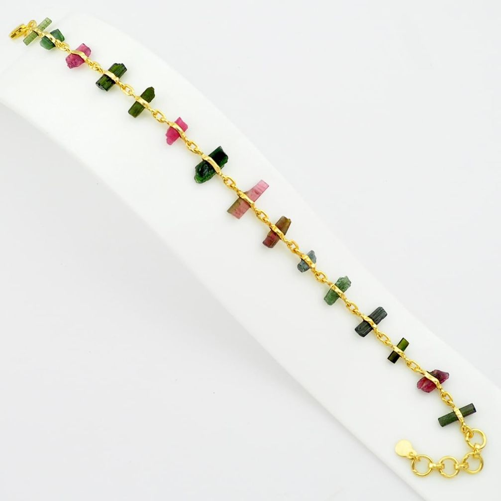 22.48cts natural tourmaline rough 925 silver 14k gold tennis bracelet p75152