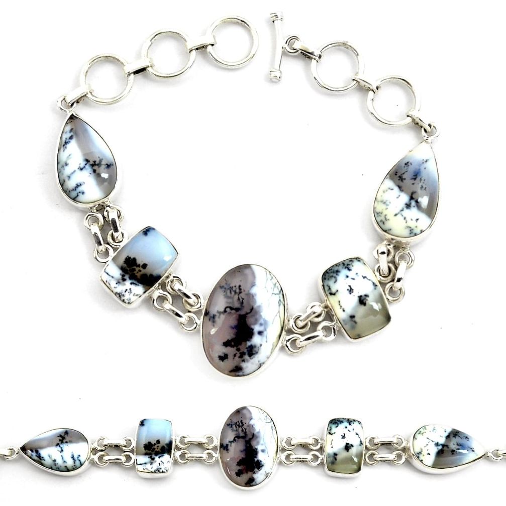 51.20cts natural white dendrite opal (merlinite) silver tennis bracelet p70764