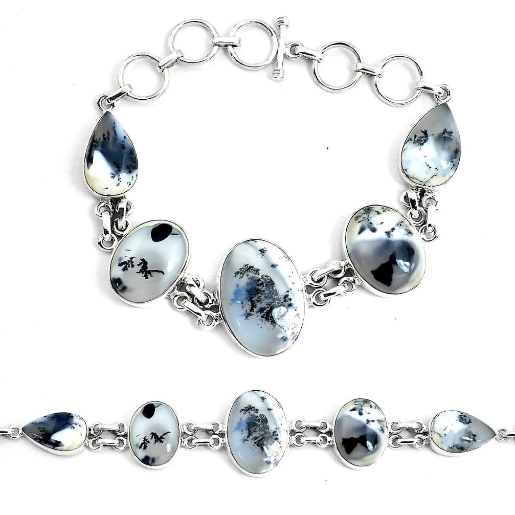63.08cts natural white dendrite opal 925 silver tennis bracelet jewelry p46022