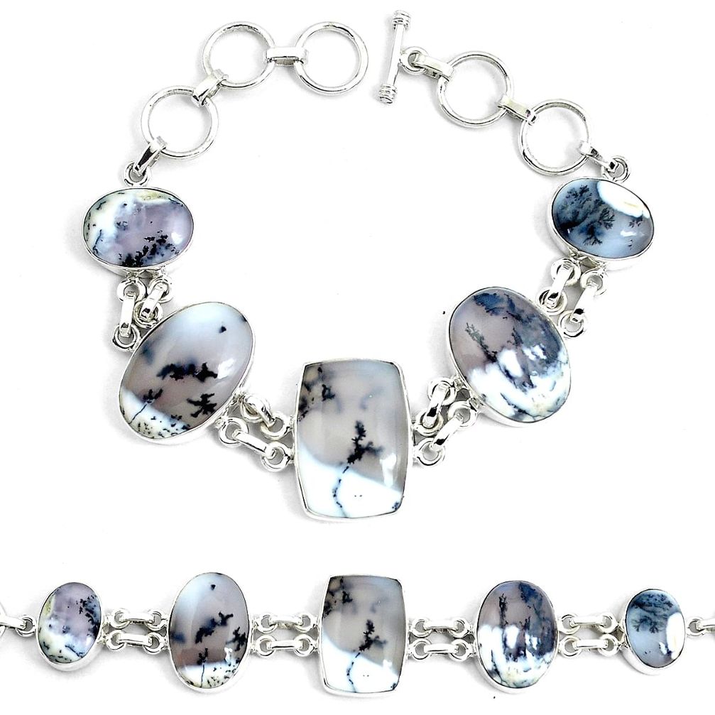 58.42cts natural white dendrite opal 925 silver tennis bracelet jewelry p46025