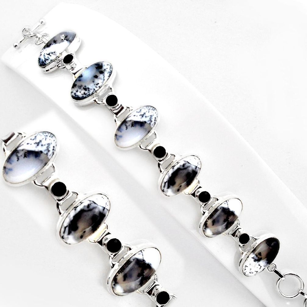 50.18cts natural white dendrite opal onyx 925 silver tennis bracelet p89058