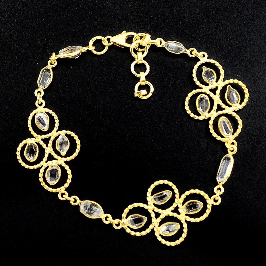 19.84cts natural white herkimer diamond 925 silver 14k gold bracelet p88526