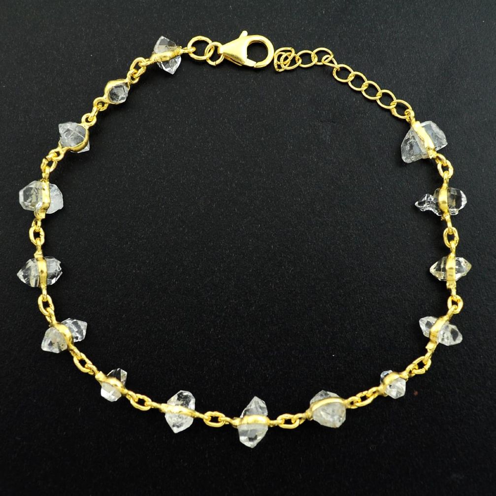 15.31cts natural white herkimer diamond 925 silver gold tennis bracelet p68561