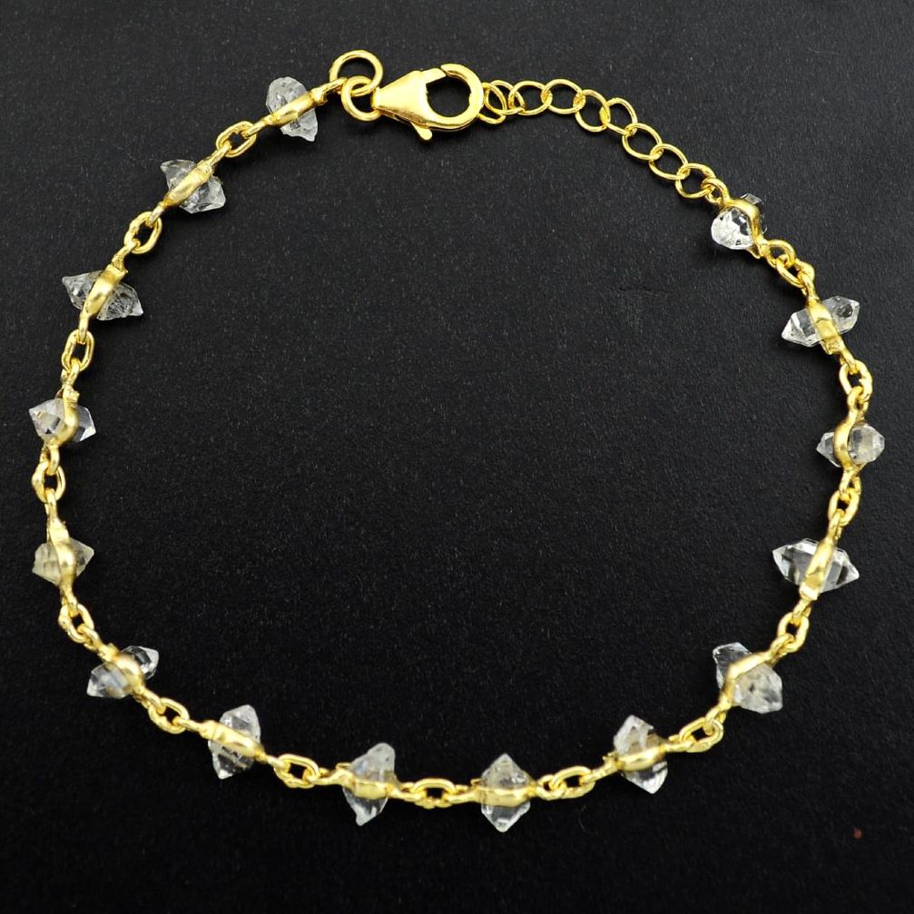 13.13cts natural white herkimer diamond 925 silver gold tennis bracelet p68566