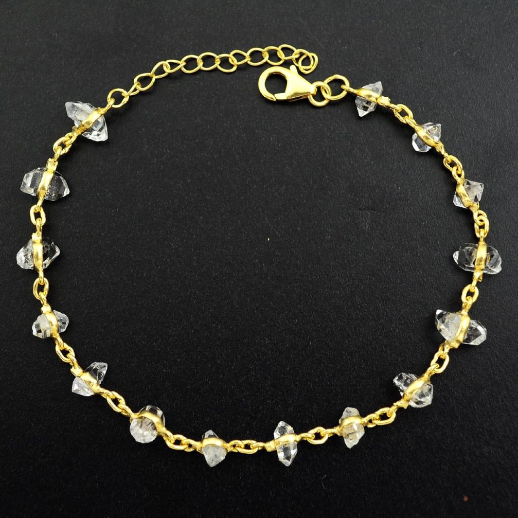 15.31cts natural white herkimer diamond 925 silver gold tennis bracelet p68567