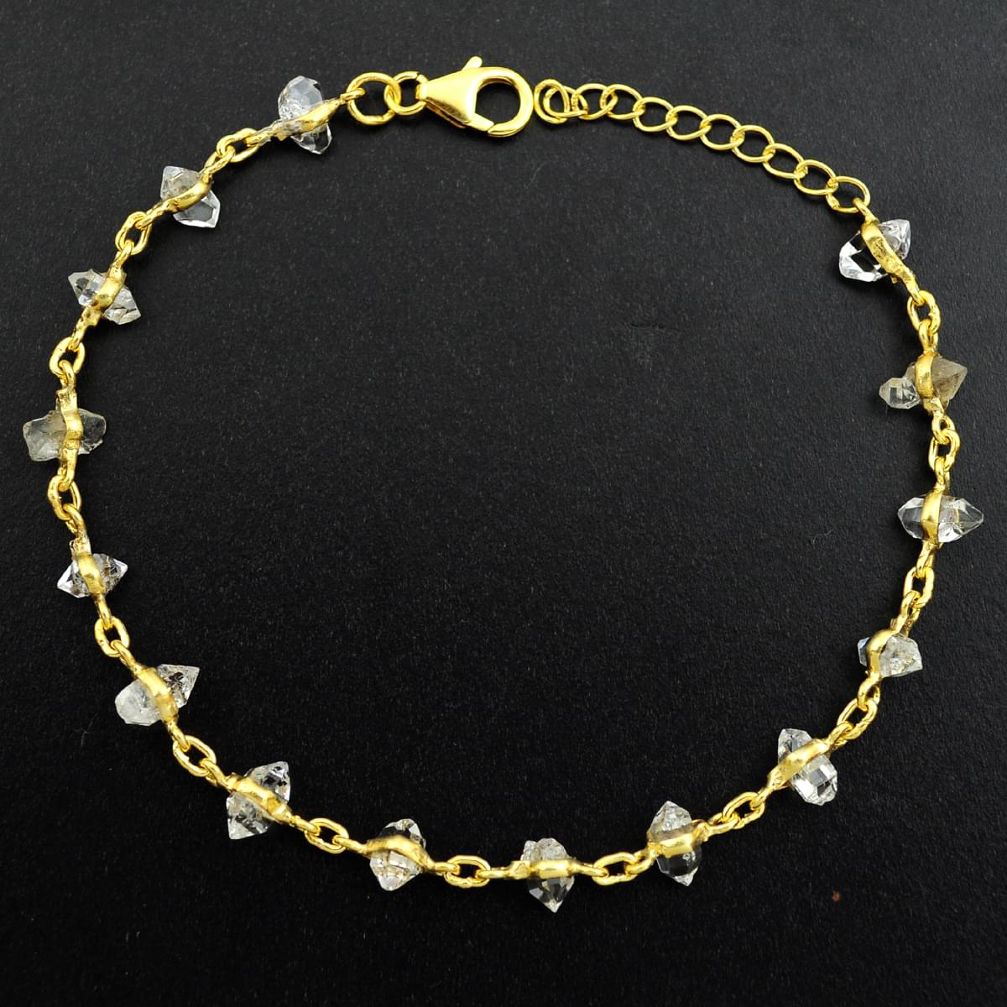 13.69cts natural white herkimer diamond 925 silver gold tennis bracelet p68573