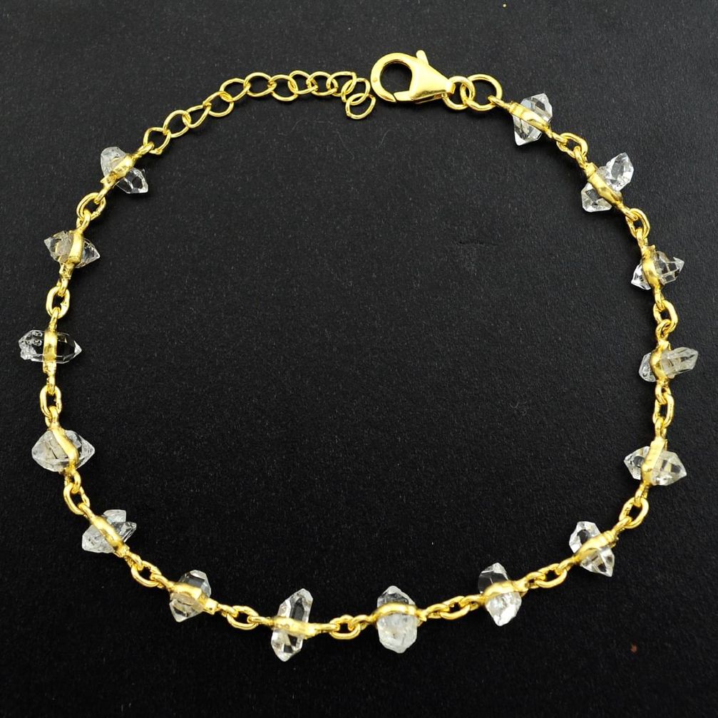 14.08cts natural white herkimer diamond 925 silver gold tennis bracelet p68574