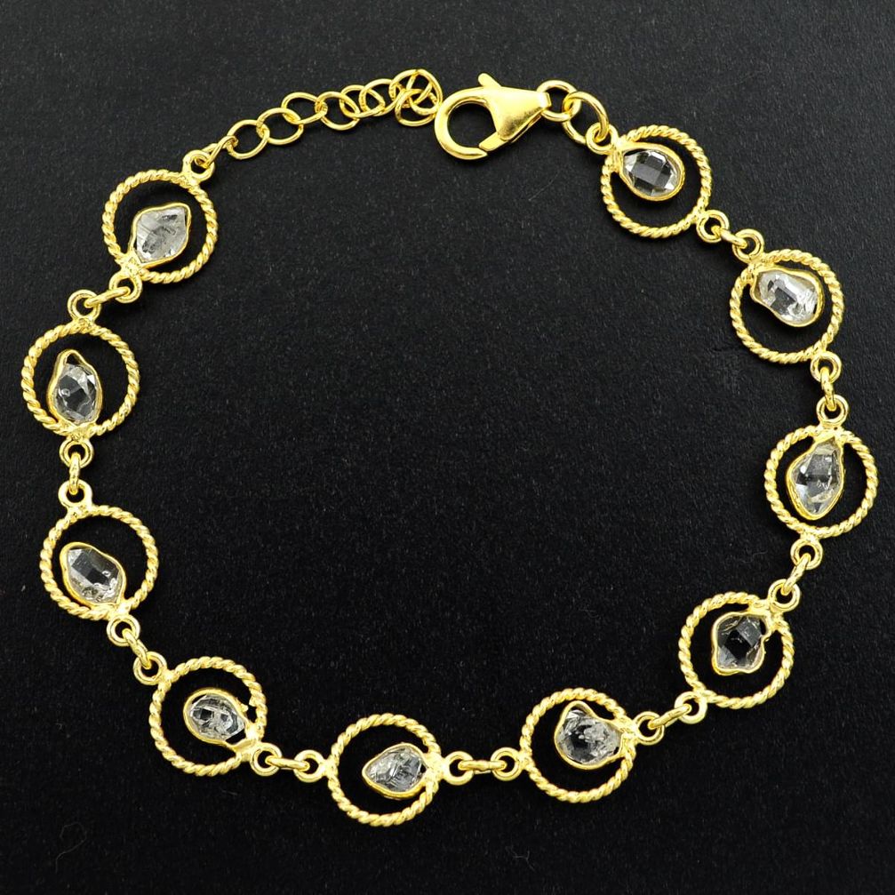 10.78cts natural white herkimer diamond 925 silver gold tennis bracelet p68595