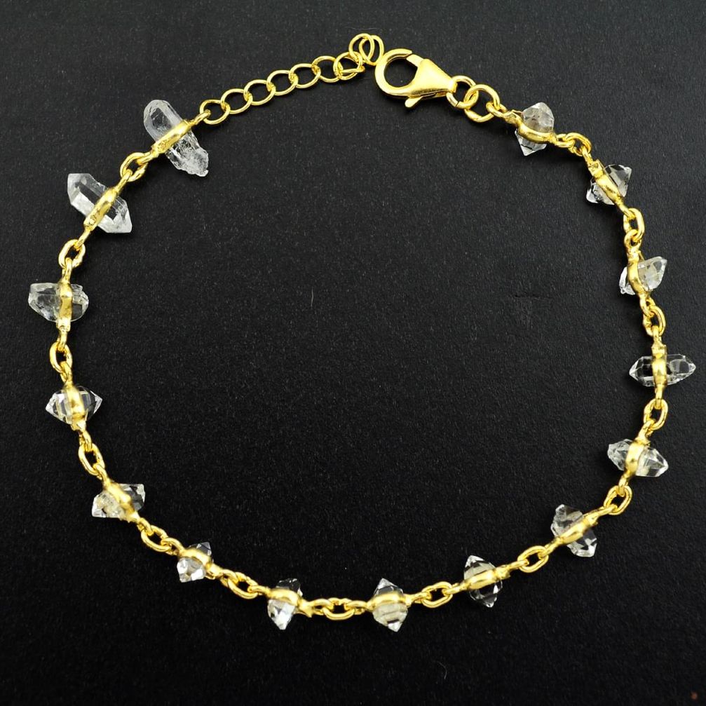 13.05cts natural white herkimer diamond silver 14k gold tennis bracelet p68563