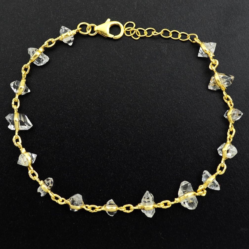 15.31cts natural white herkimer diamond silver 14k gold tennis bracelet p68571
