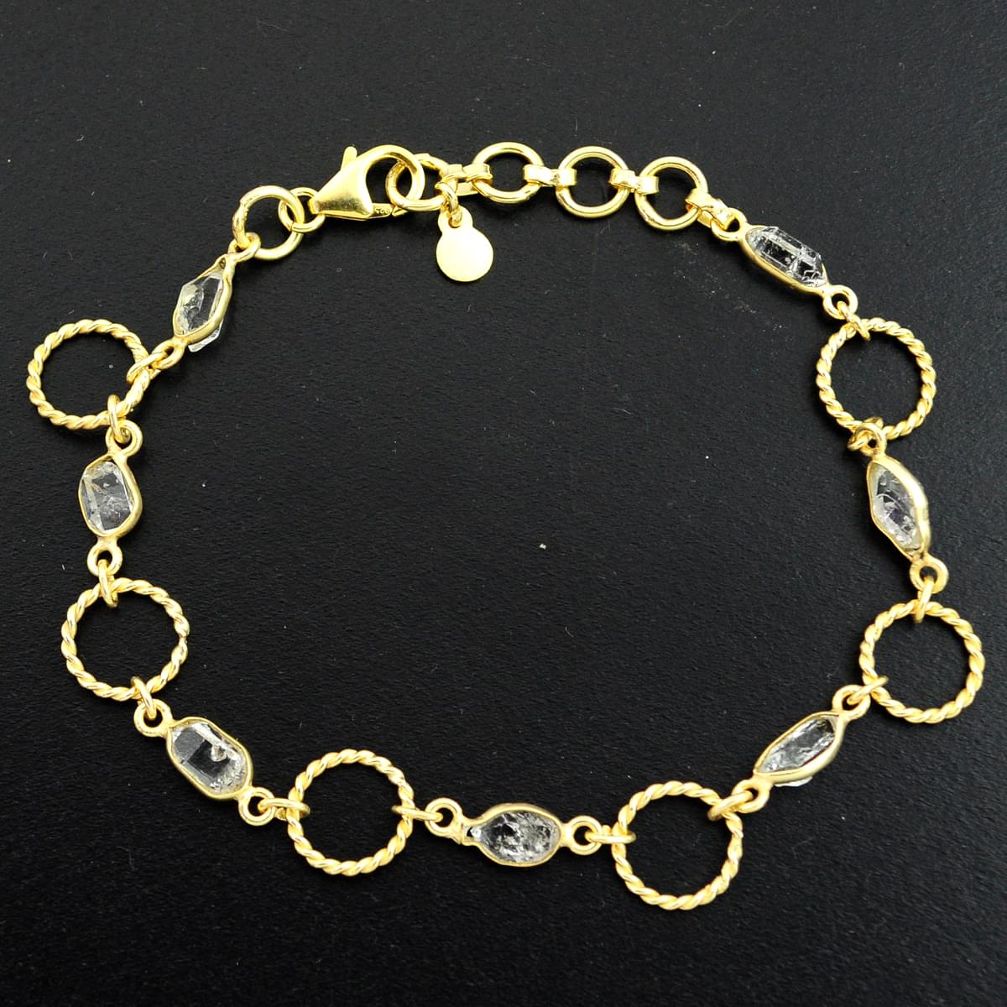 7.66cts natural white herkimer diamond silver 14k gold tennis bracelet p75424