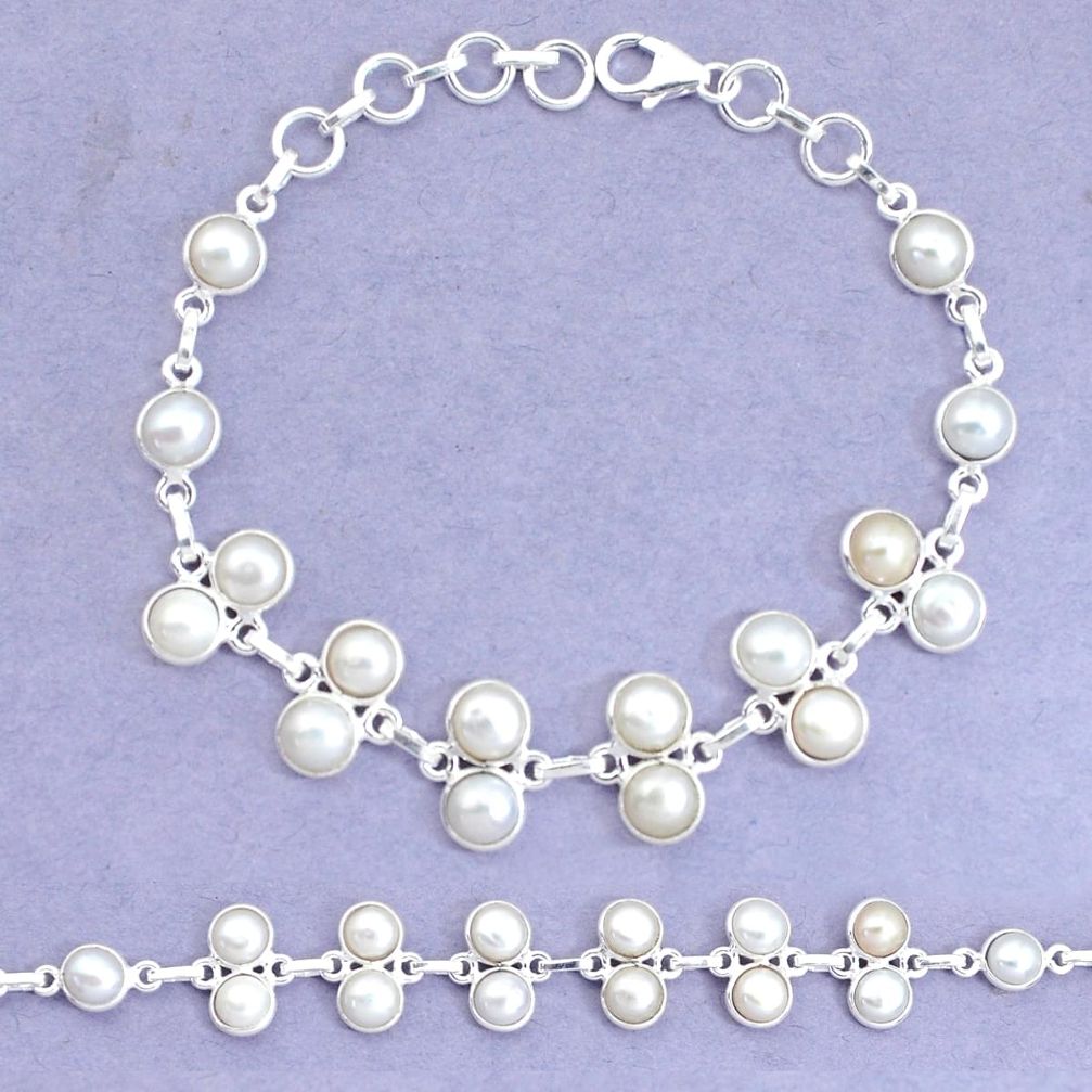 25.05cts natural white pearl 925 sterling silver tennis bracelet jewelry p34660