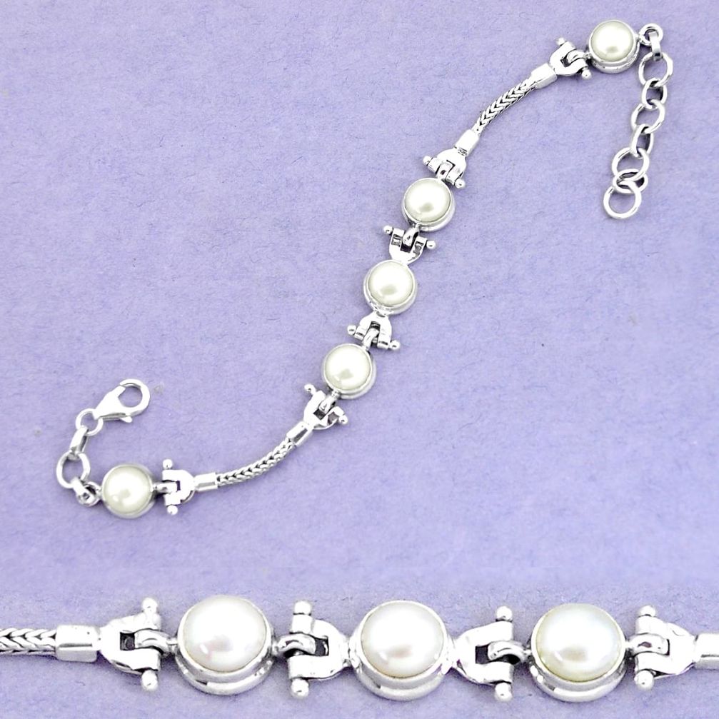 13.67cts natural white pearl 925 sterling silver tennis bracelet jewelry p54807