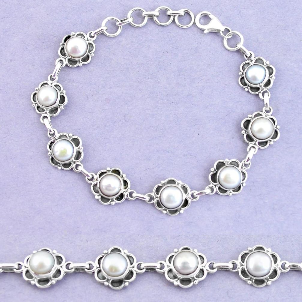 20.21cts natural white pearl 925 sterling silver tennis bracelet jewelry p65147